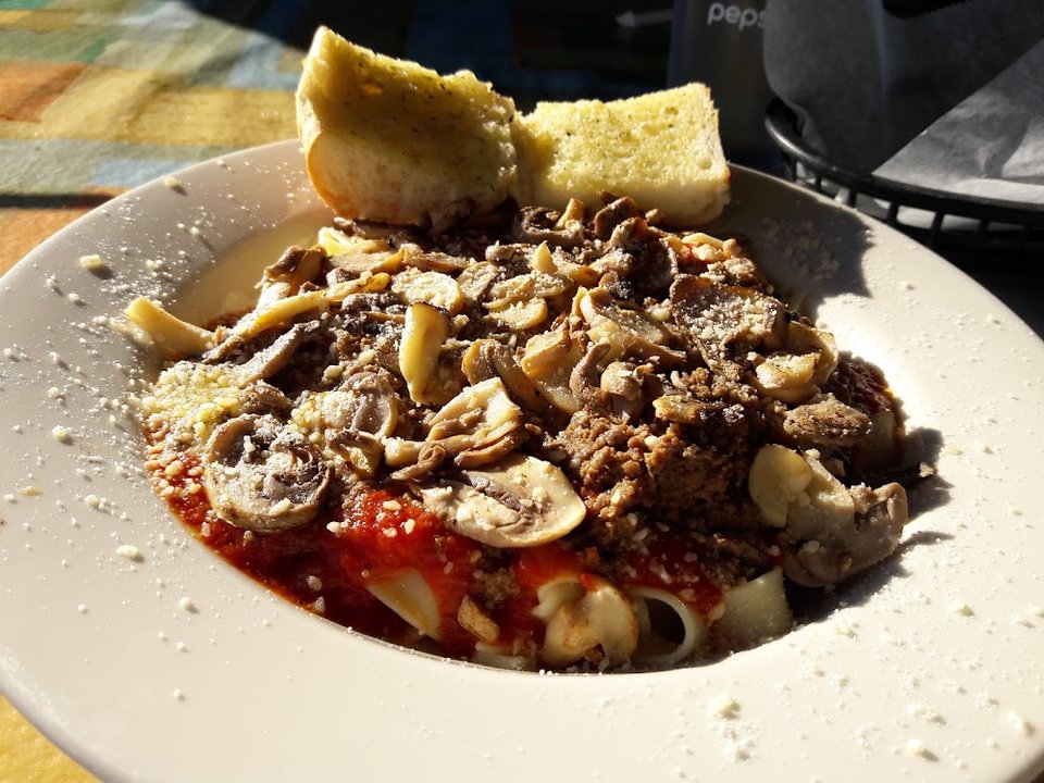 Ravioli with Italian Meat Sauce and Mushrooms